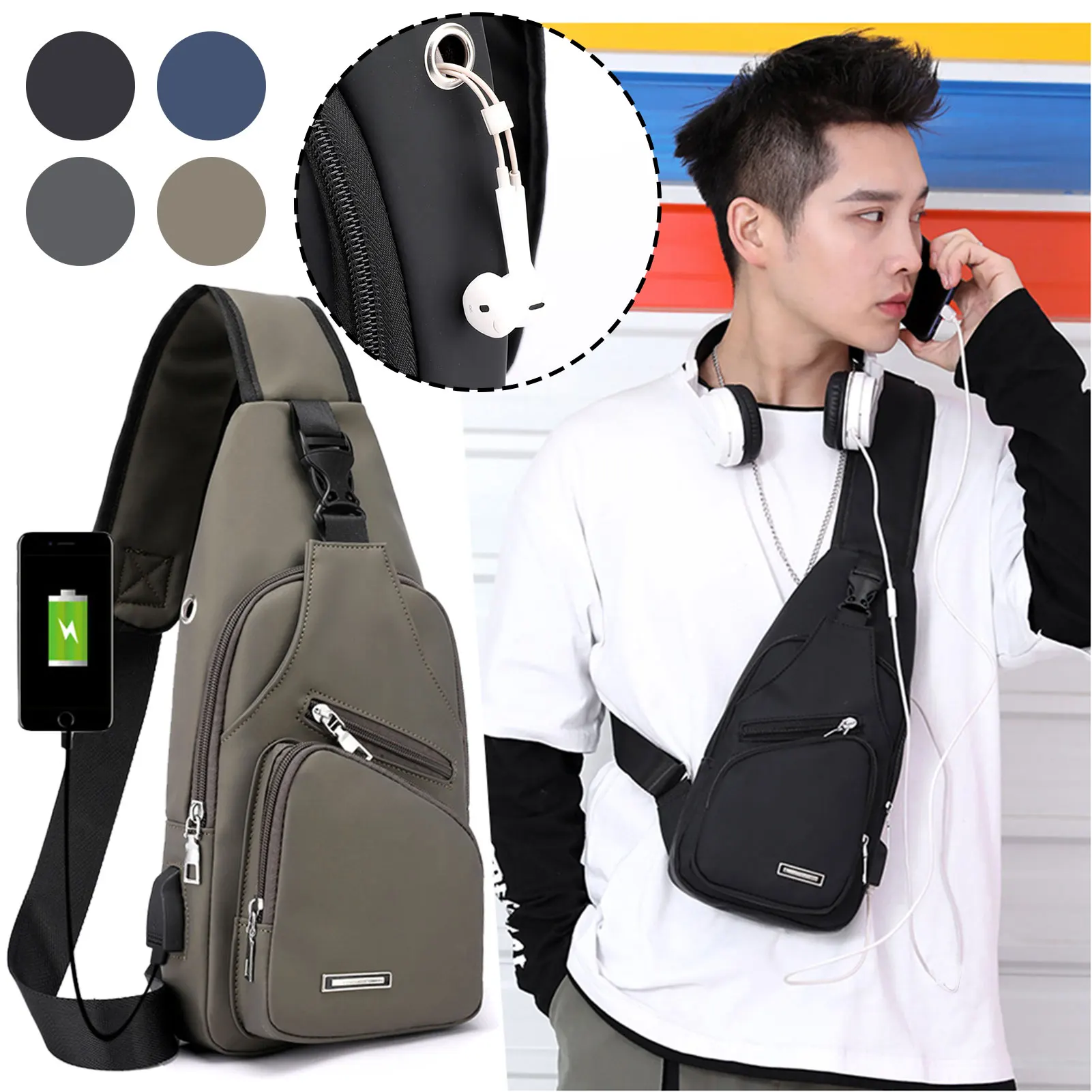 Casual Crossbody Bag Fashion Men\'s Shoulder Bag Multiple Pockets Anti-Theft Sling Bag Sport Messenger Chest Backpack For Outdoor