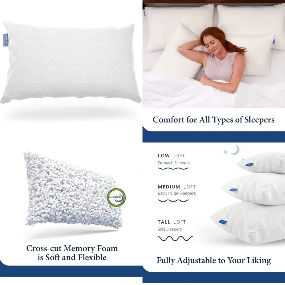 

Luxury Bamboo Shredded Memory Foam Pillow with Adjustable Removable Fill and Cool Breathable Cover