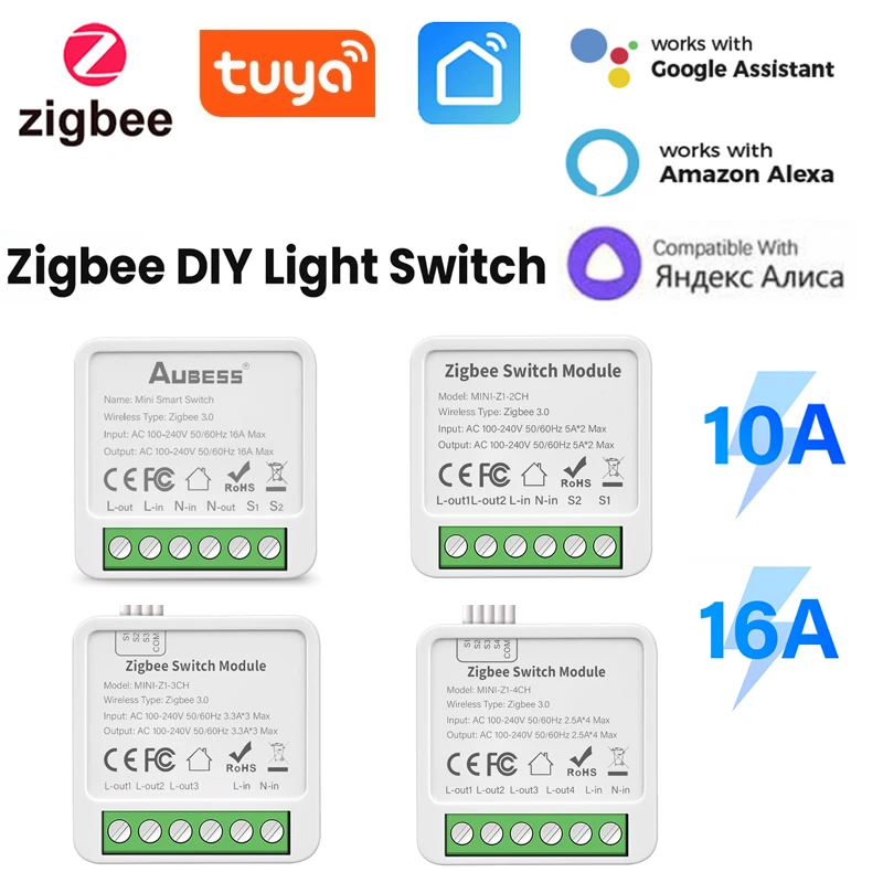 

Tuya Zigbee Smart Switch 1/2/3/4 Gang 2 Way Control DIY Breaker Smart Home Modules Work With Alexa Google Home Yandex Alice