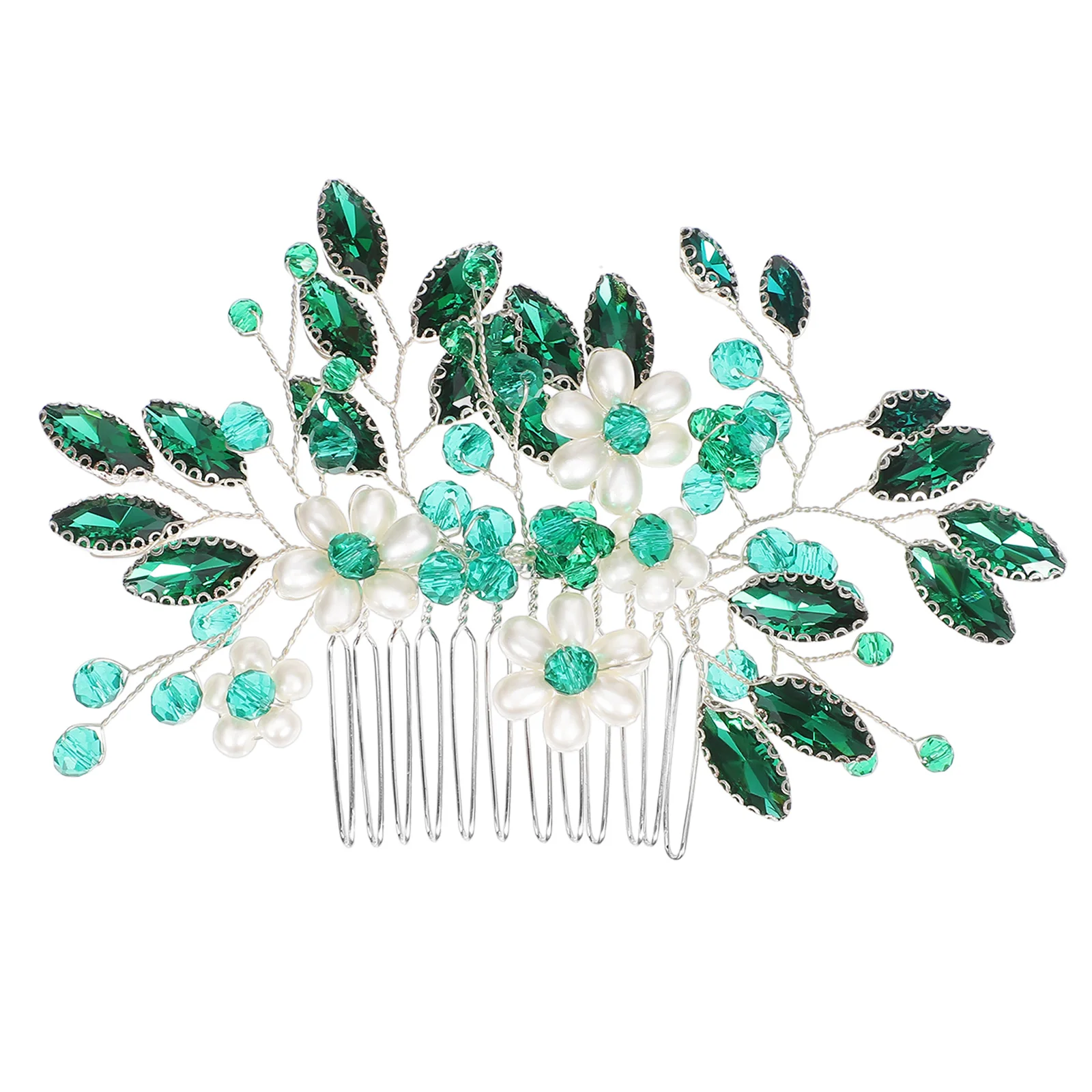 

Crystal Floral Hair Comb Dark Crystal Beads Green Clips Headpiece Hair Ornaments Women Bridal Accessories Side Combs Leaf