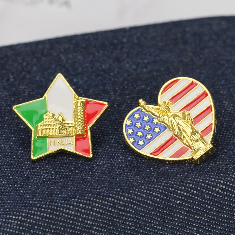 Country Brooch Enamel Pin France Dubai Italy America Flag Badge Stars Stripe Brooch for Women Men Hat Bag Shirt Collar Lapel Pin