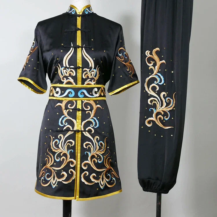 Custom Tailored Kung Fu Long Fist and Tai Chi Martial Arts Uniform for Competition Embroidered Clothes Black