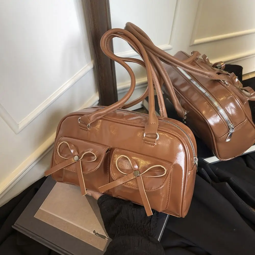 

Винтажная сумка для боулинга с бантом и лентами во французском стиле, большая вместительная сумка через плечо из искусственной кожи Boston, повседневные элегантные женские сумки для девочек