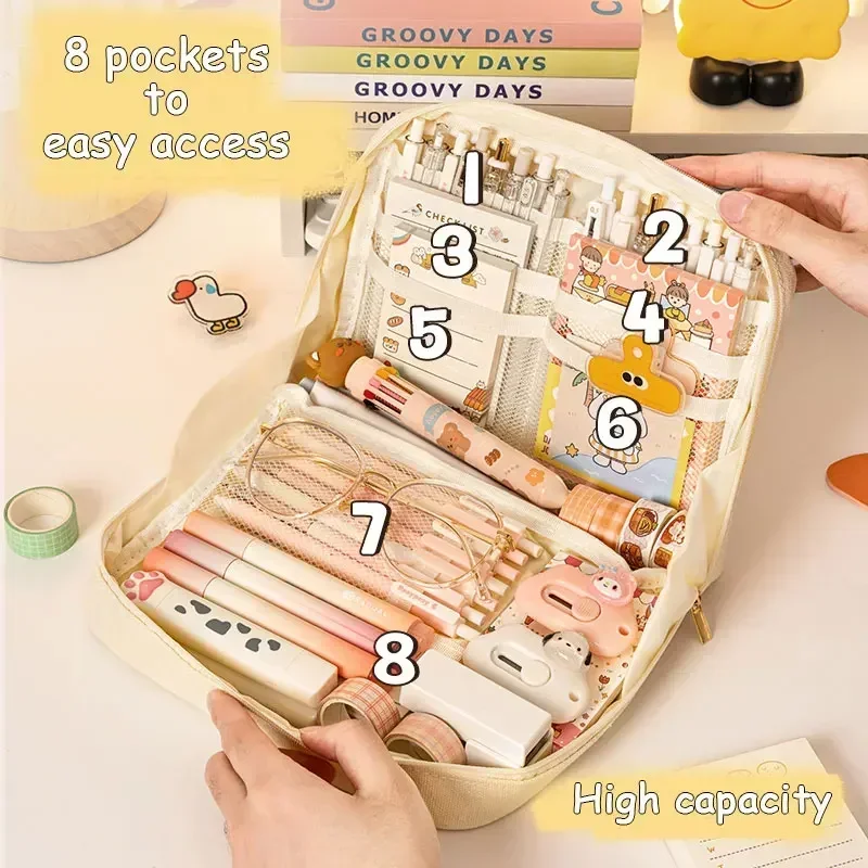 Large-capacity opening student pencil case multi-functional classification storage cosmetic bag ins high-value stationery box