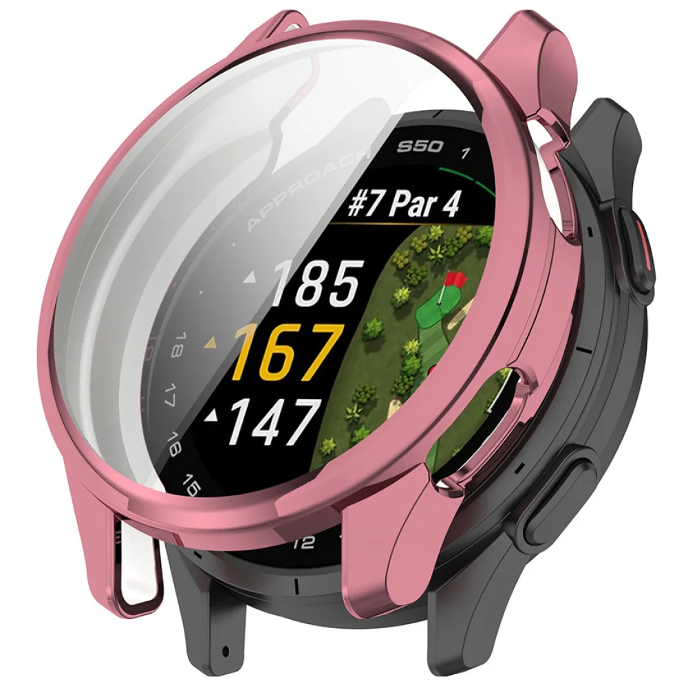 حافظة ناعمة من مادة TPU مغطاة بالكامل، حافظة واقية من الزجاج المقسى، إطار لملحقات Garmin Approach S50