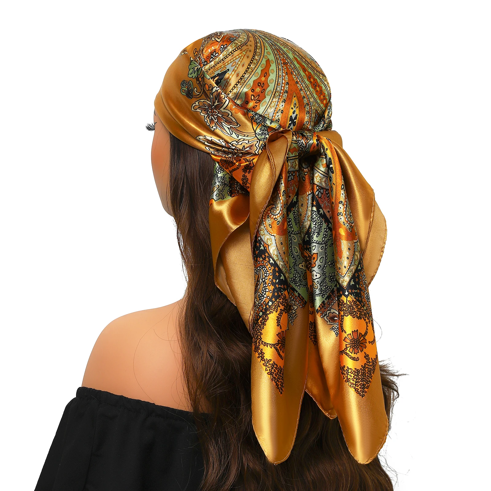1PCS Head Scarf Women Luxury Brand Square 90*90cm Silk Foulard Satin Bandana Soft Neckerchief Hijab Hair Scarves For Ladies