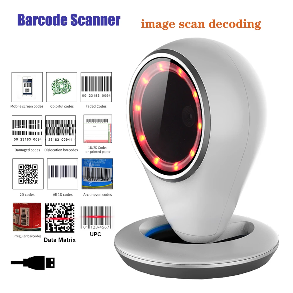 2D Barcode Scanner Omnidirectional Desktop Automatic Sense 1D 2D QR code Data Matrix Reader usb Bar code for Supermarket Retail