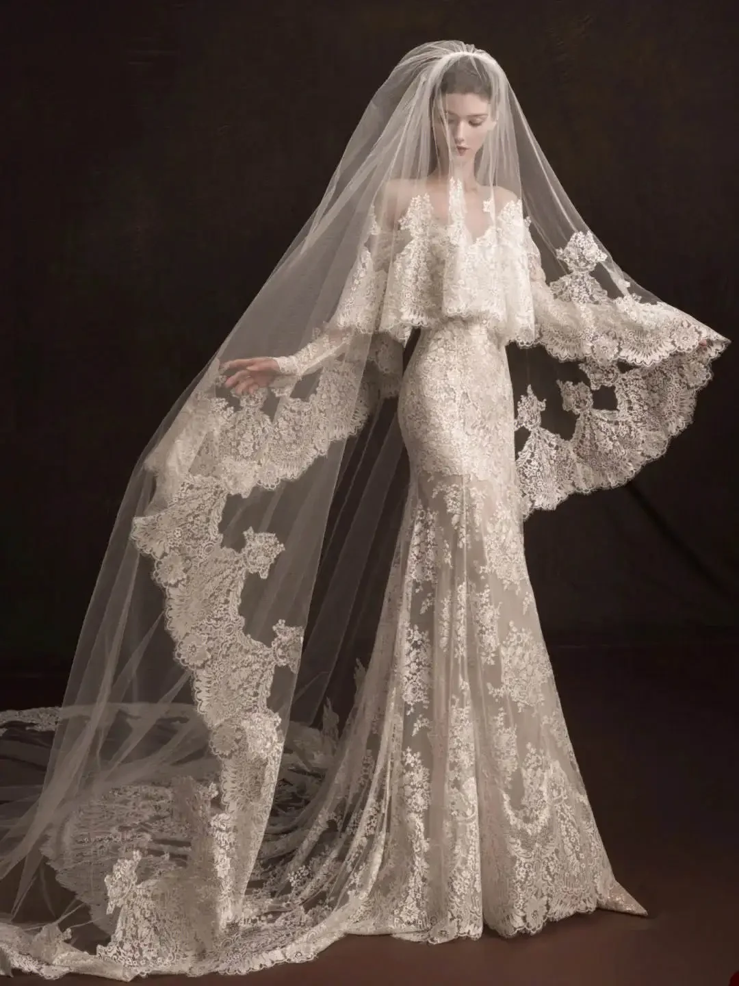 

3M Wedding Veil Two Layer Long Cathedral Length Veils Lace Edge For Bride Voile Custom Made Velo De Cabeza Customized