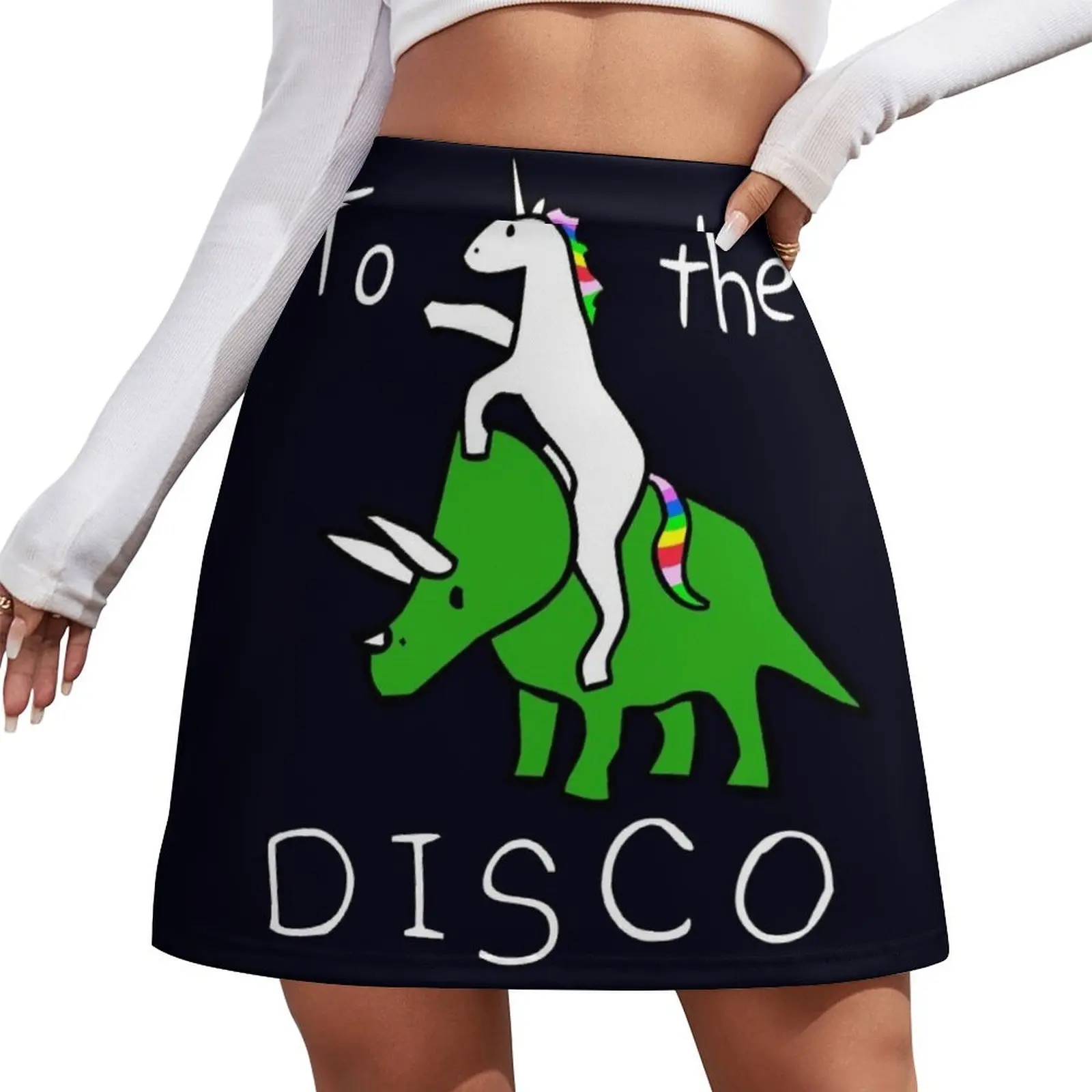 

To The Disco (white text) Unicorn Riding Triceratops Mini Skirt korean clothes ladies Women clothing Mini Skirt