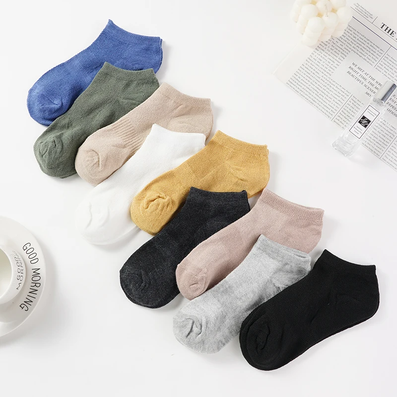 Men's Cotton Low Cut Boat Ankle Socks Sweat-absorbing Solid Color Breathable Waisted Shallow Summer Short Socks