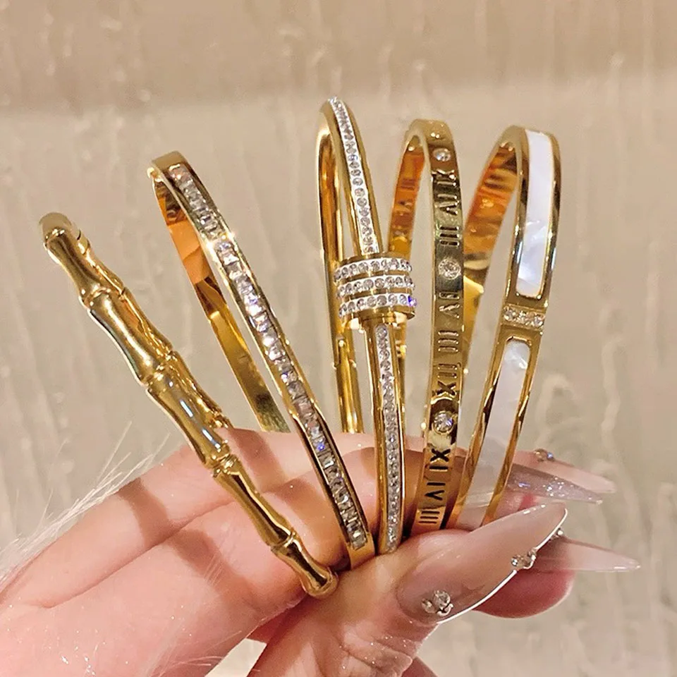 Yupsk Stainless Steel Bracelets for Women Multiple Styles Gold Color Non-Fading Bangles Fashion Jewelry Accessory Gift