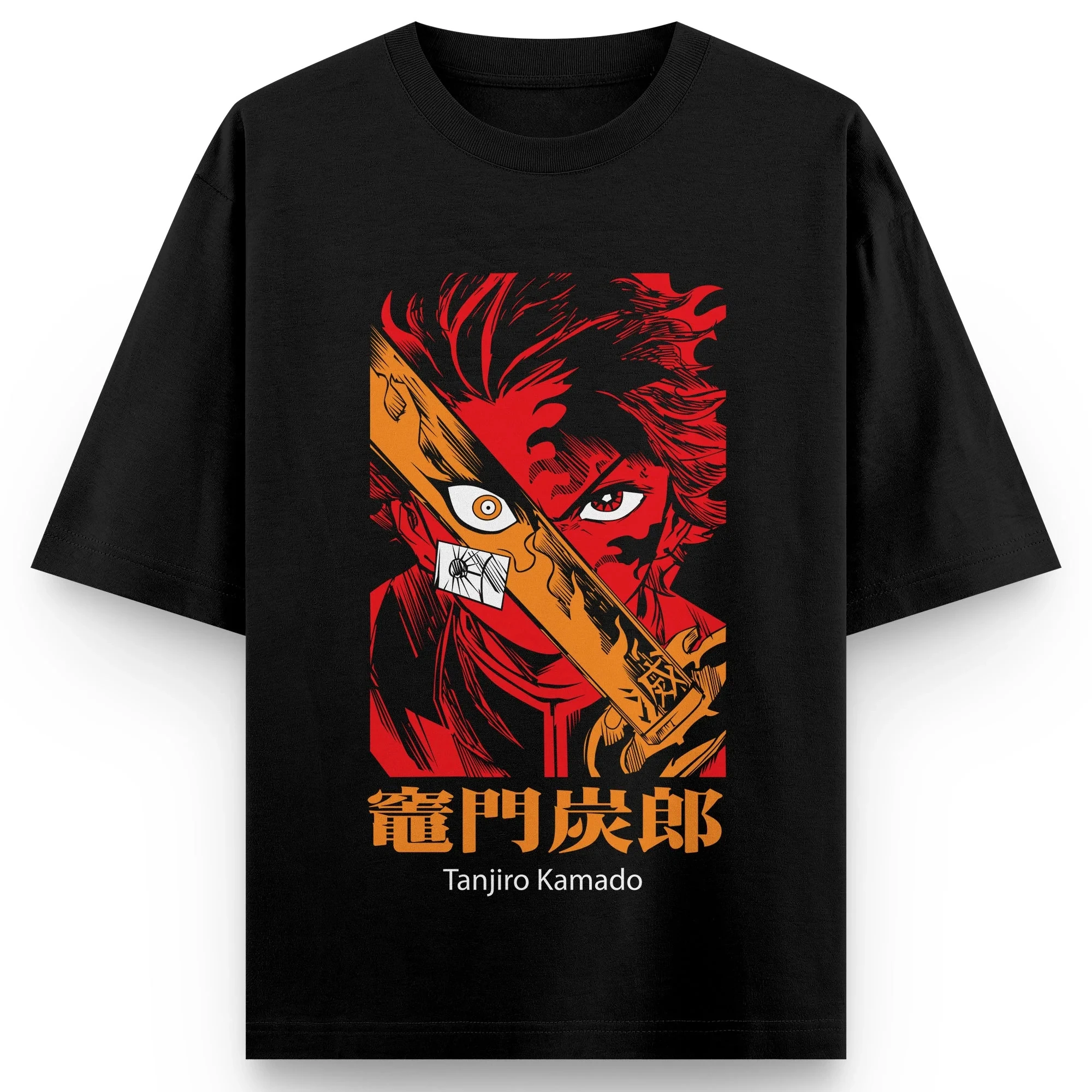 Demon Slayer Animation Kurzarm-T-Shirt Tanjiro Kamado Charakter-Print Klassisches T-Shirt Atmungsaktives Baumwoll-Oberteil für Herren