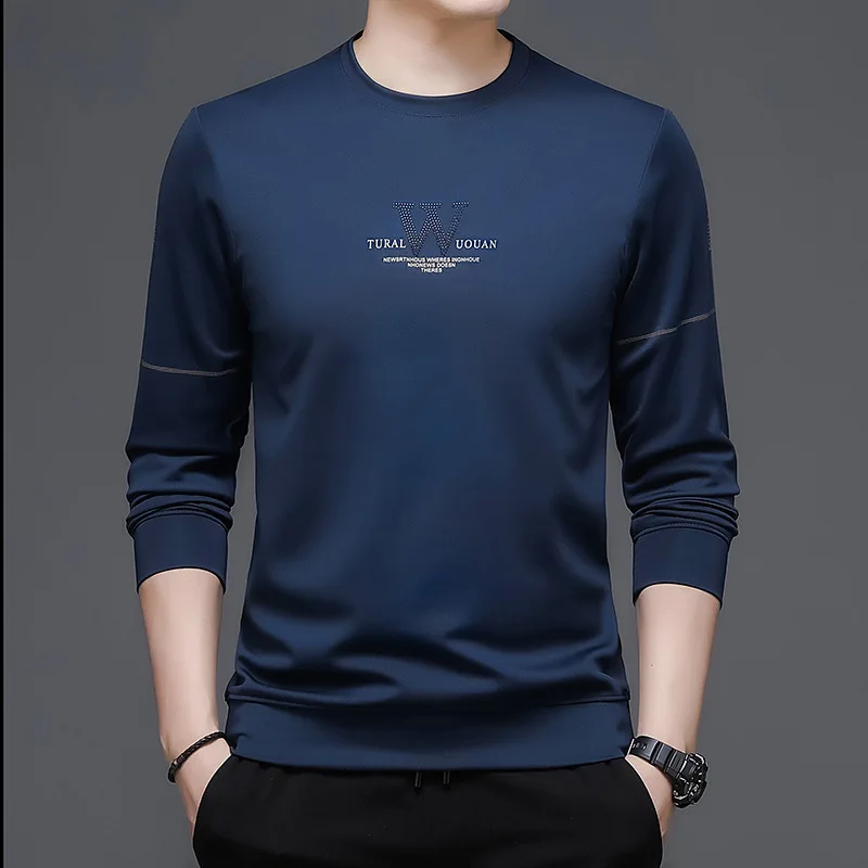 Sweater Spring and Autumn Men's Korean-Style Fashion round Neck T-shirt Pure Color All-Matching Long Sleeve Casual Heavy Men
