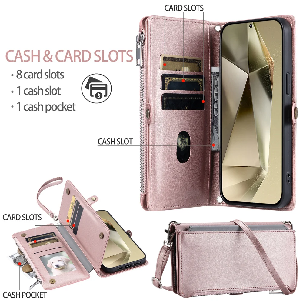 Crossbody Zipper Wallet Case For Samsung Galaxy S25 Ultra S23 S24 S21 S20 FE S22+ Plus A36 A16 A55 A35 A25  A15 5G A05S A06 4G