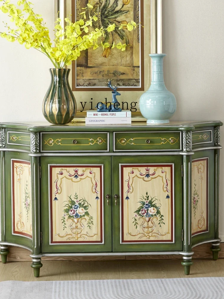 YY Painted Sideboard Cabinet Mid-Ancient American and European Style Pastoral Mediterranean Curio Cabinet