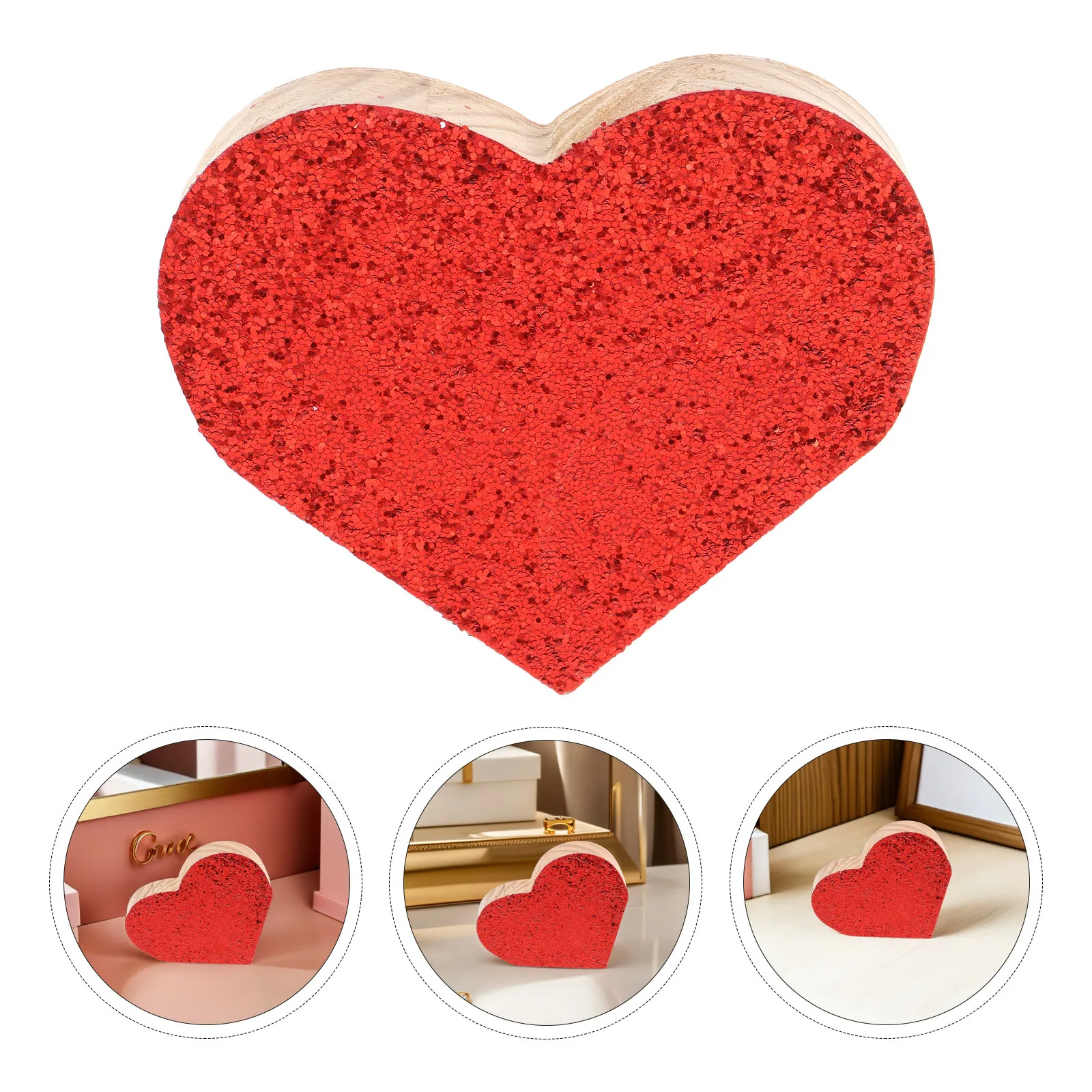 

5Pcs Love Wood Heart Ornaments Romantic Valentine's Day Heart Shaped Sequin Wood Slices Small Wooden Hearts DIY Crafts Home