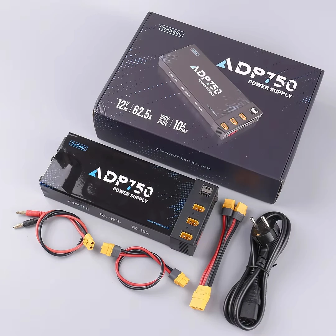 محول ToolkitRC ADP750 بقوة 750 وات DC12V 62.5A مع مخرج رأس الموز المتوازي XT60 لشاحن ذكي M8D M9 M6D M7 M8P