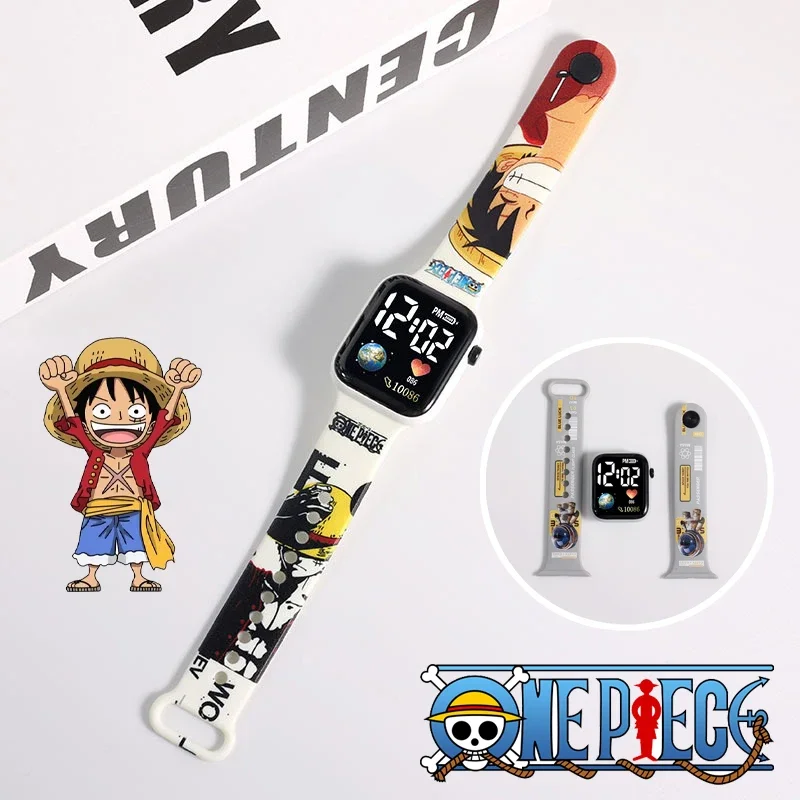 ONE PIECE Luffy Electronic Watch Men Women Square Junior High School High School Children Students Sports LED Watch Simple Trend