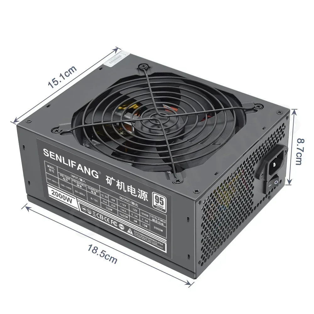 For BTC Miner Machine Support 8 GPU Full Module 1800W 2000W Mining Power Supply Ethereum ETC RVN ATX PC PSU