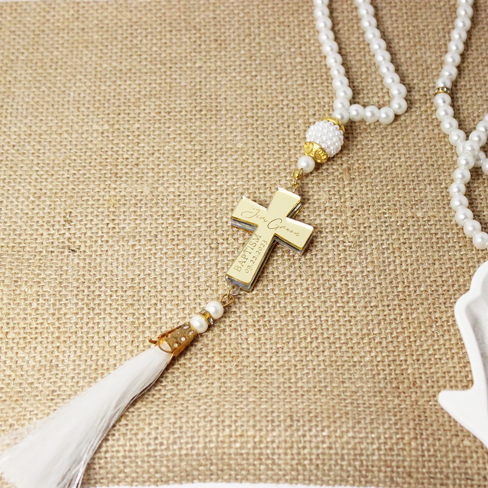 12Pcs Personalized Baptism Rosary Favors,Henna Party Favors,Cross First Holly Communion Rosary Keepsakes,Christening Guest Favor
