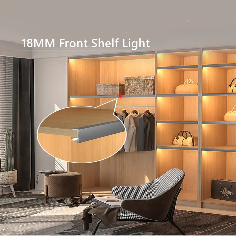 Recessed 45 Degree Lighting LED Cabinet Lamp PC Channel Diffuse Wardrobe Layer Board Closet Aluminum Profile Clip Bar Strip Lamp