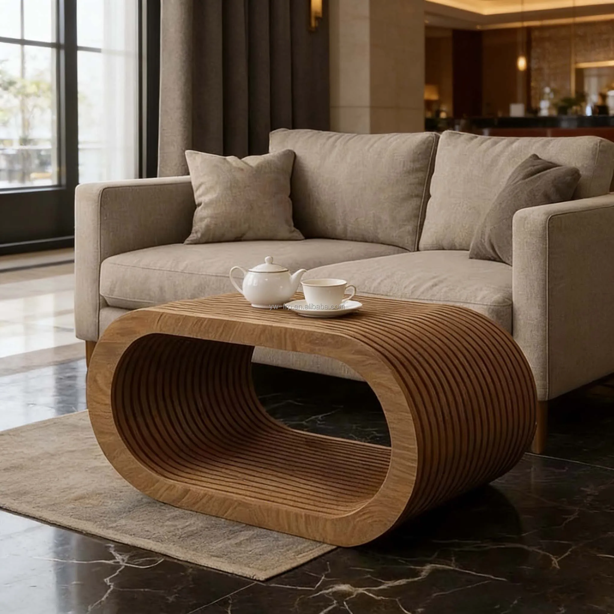 ✿q Leisure Chair Solid Wood Coffee Table Durable Oval Shaped Center Table for Living Room Hotel Office Garden Villa Apartment