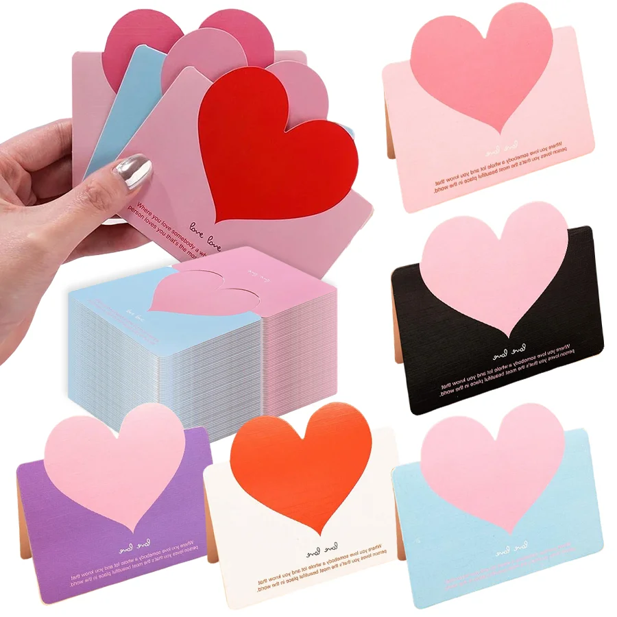 10-40PCS Mixed Color LOVE Heart Shape Greeting Card Valentines Day Gift Wedding Invitations Card Romantic Message Card