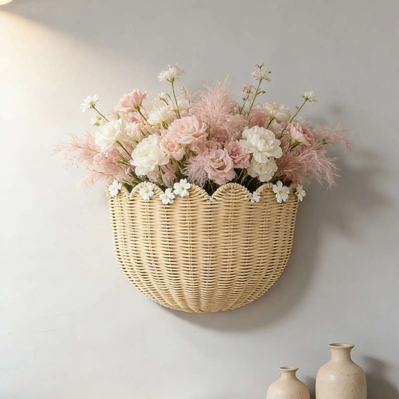 

Modern Minimalist Rattan Wall Mounted Storage Basket Nordic Style Home Decoration Kitchen Living Room Bathroom Storage