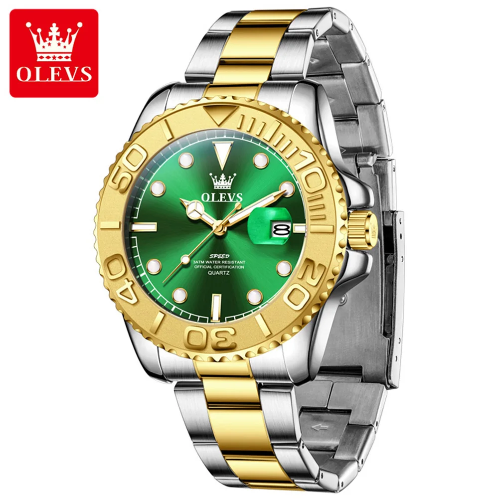 OLEVS Men's Watch New Luxury Top Brand One-Way Rotating Outer Ring Design Quartz Watch for Men Auto Date Waterproof Wrist Watch