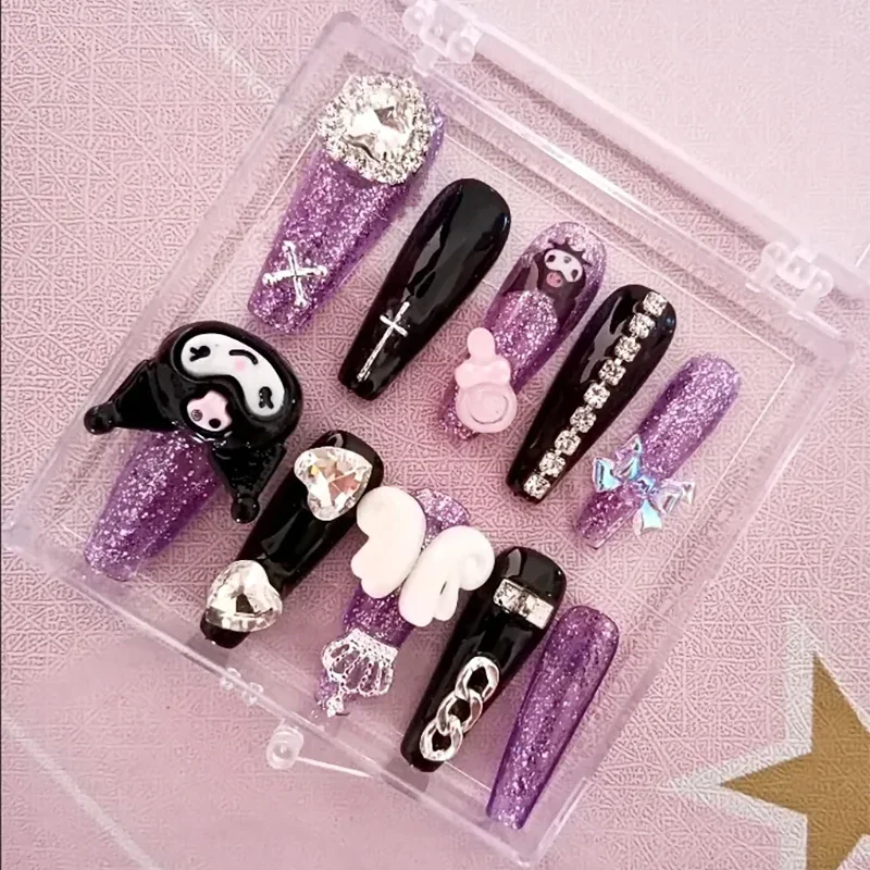 Kawaii 41 Style Sanrios Cinnamoroll False Nail My Melody Hellokitty Wearing Armor Kuromi Anime Halloween Y2K Manicure Stickers