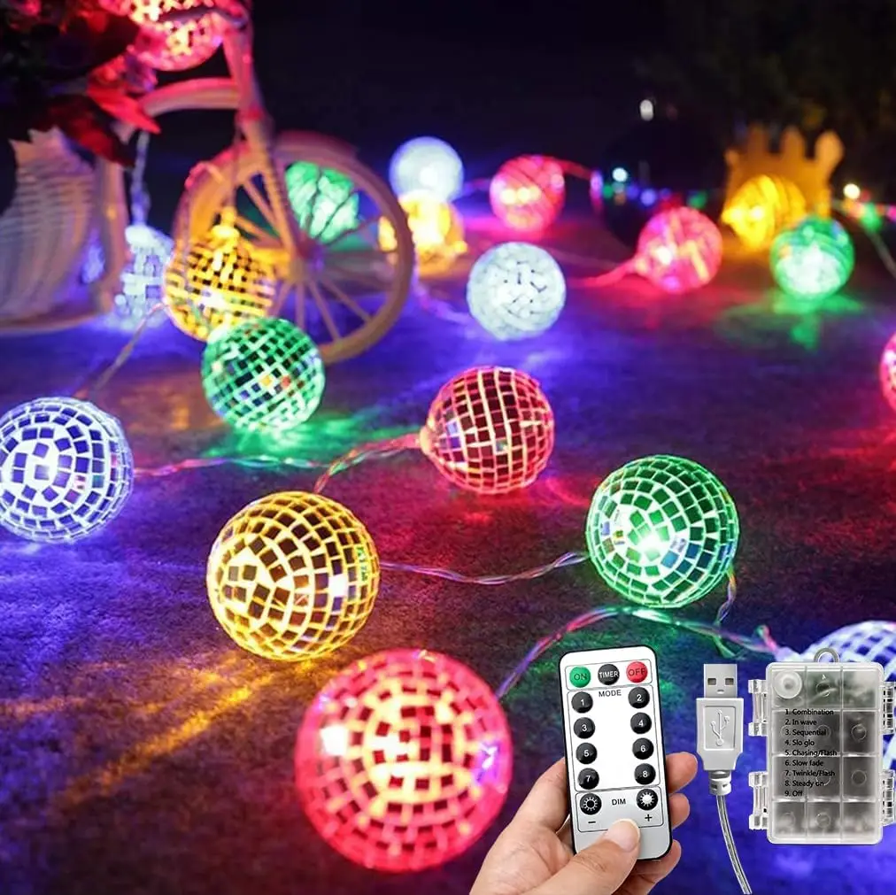 

20 светодиодных зеркальных шаров-диско, гирлянда для вечеринок, рождественские фонари для праздничного декора стен, окон, деревьев