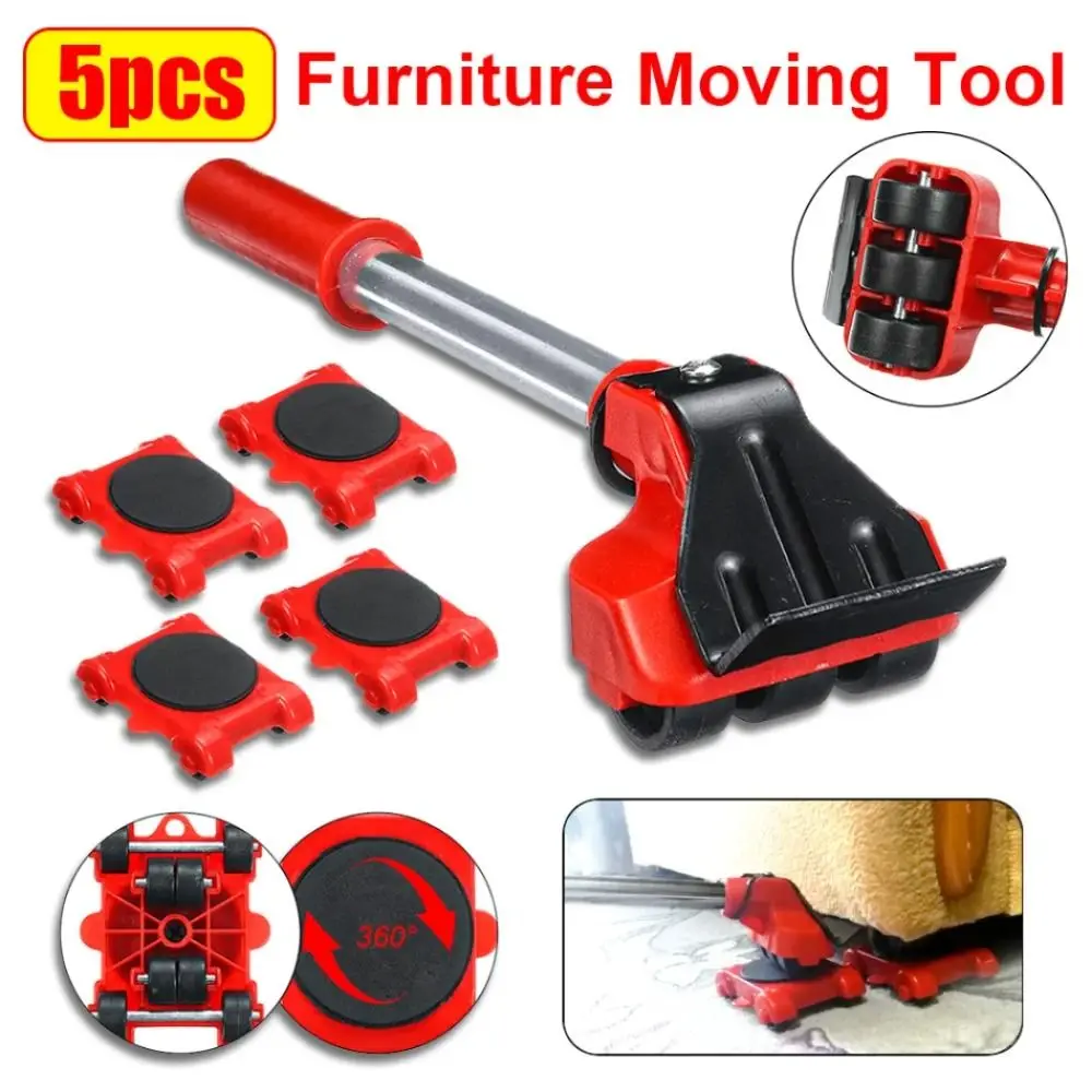 

5Pcs/Set Heavy Duty Furniture Lifter with Wheel Bar Save Effort Furniture Moving Tools 360-degree Furniture Roller Skating