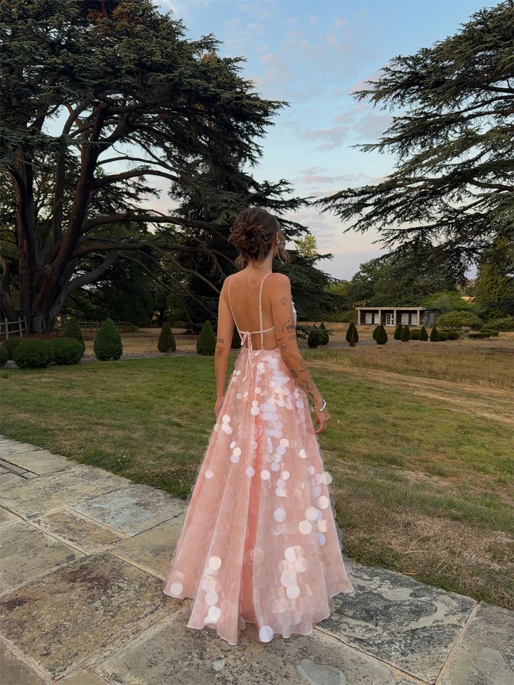 Amanda Customizd Spaghetti Strap V-neck Backless A-line Evening dresses Prom gown Shiny Sequins Cocktail party dress Gala gowns