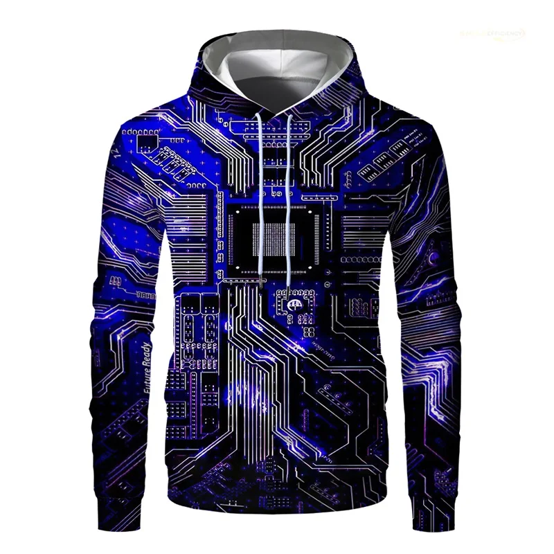 Electronic Chip Grpahic Hoodies For Men 3D Printed Circuit Board CPU Patten Pullovers Sweatshirt Funny Hoodie Tops Streetwear