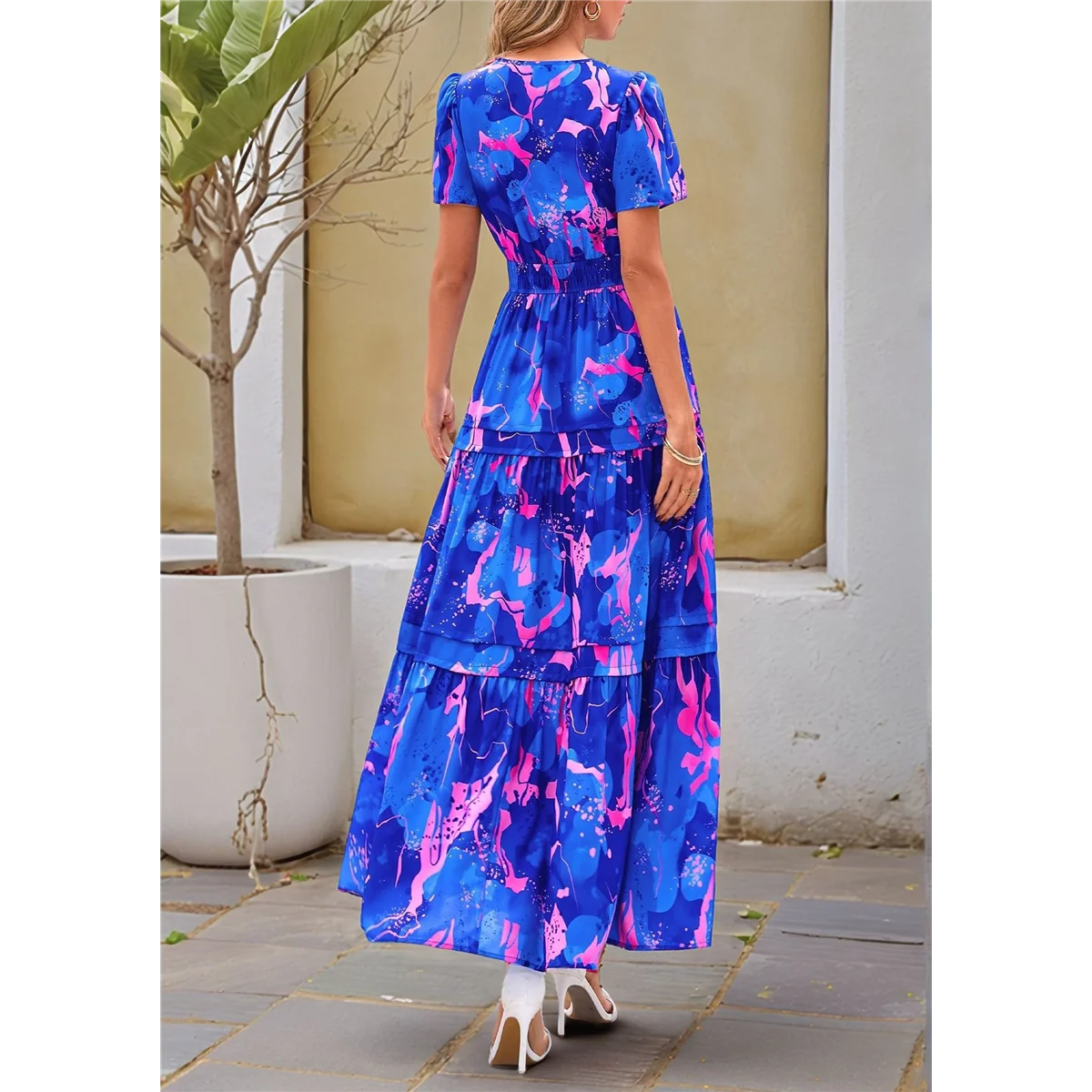 Vestido de manga corta floral bohemio para mujer Imagen 1 XXL