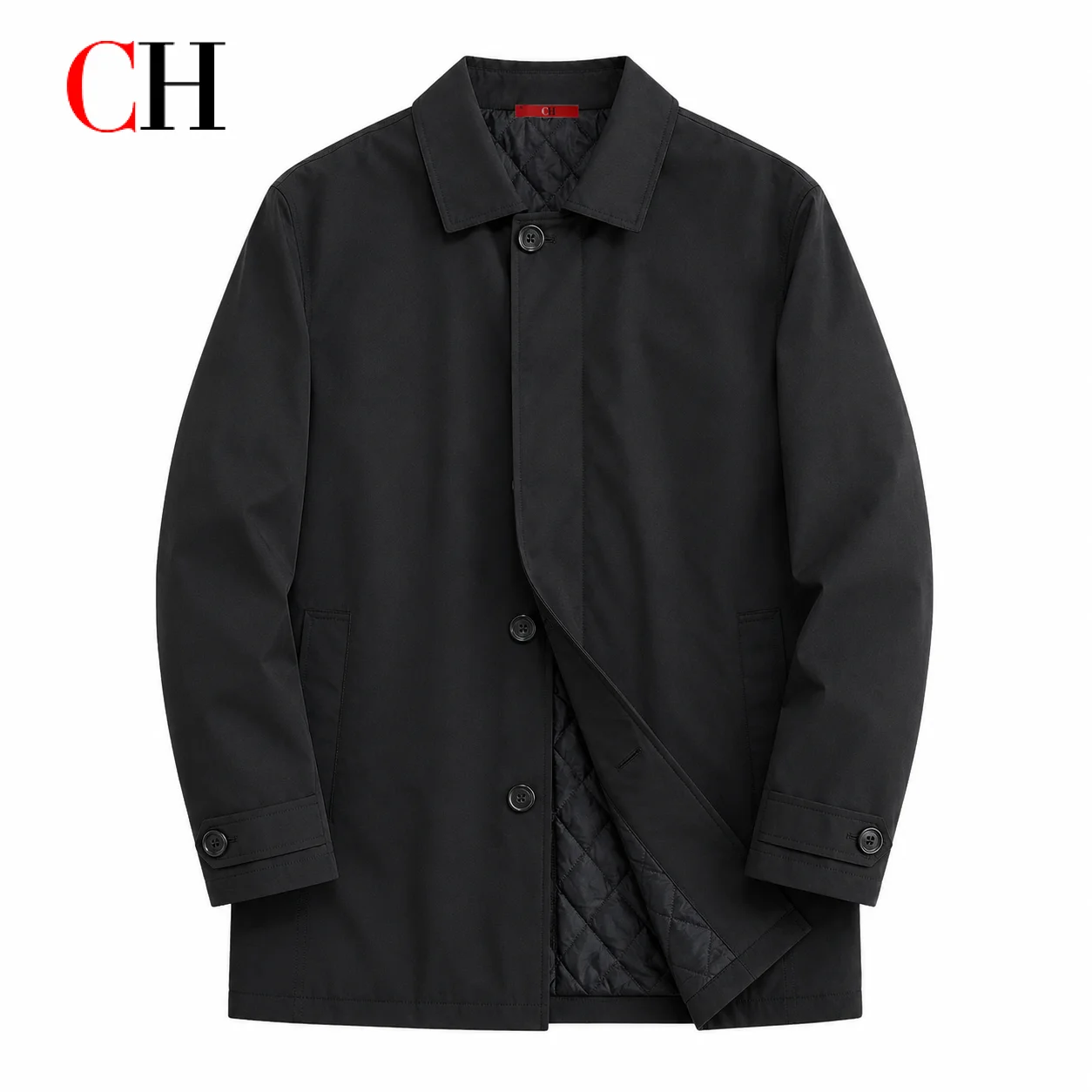 Gabardina Acolchada con Forro para Hombre CH, Chaqueta Cortavientos de Solapa Entallada y Cierre de Botón, Abrigo Cálido de Invierno de Estilo Casual y de Negocios
