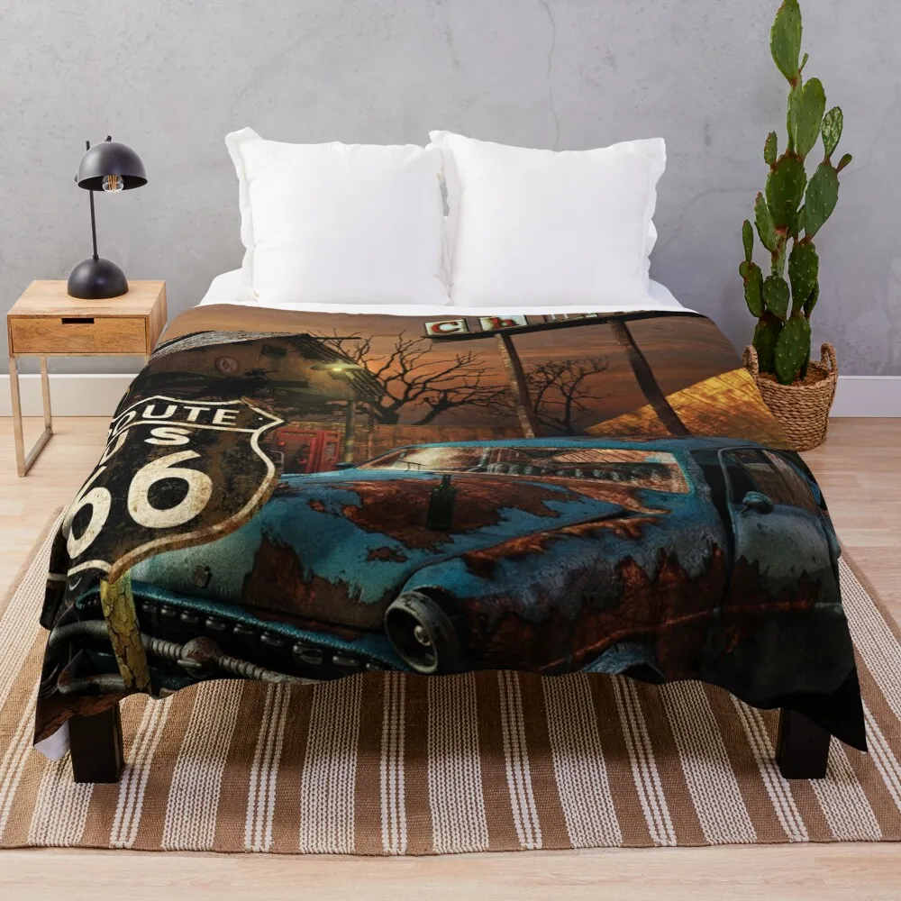 

ROUTE 66 Throw Blanket Thermal Sofa Quilt Blankets