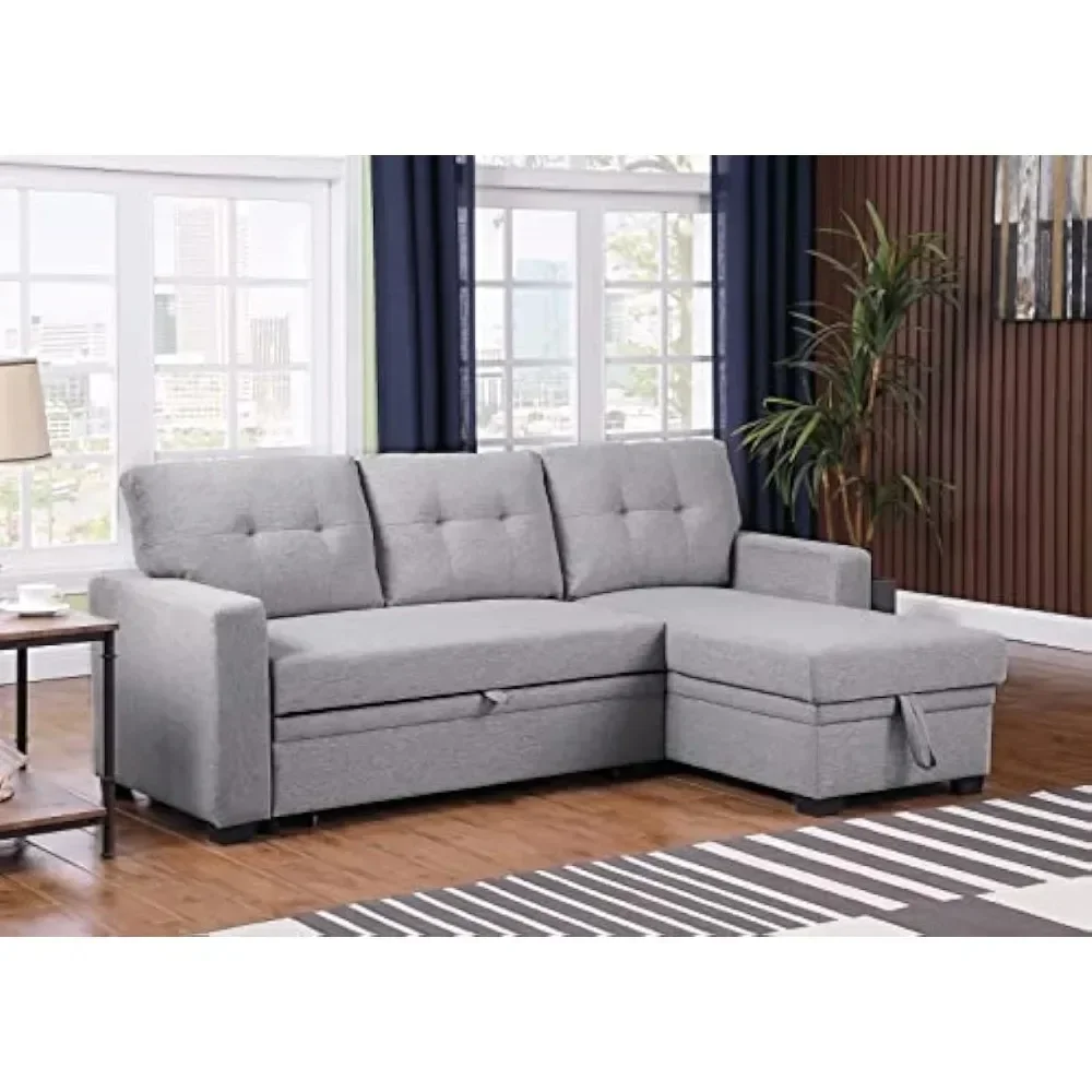 L-Shaped Polyester Living room sofa,convertible sectional sofa bed,Foldable chaise longue with storage,ome furniture,light grey