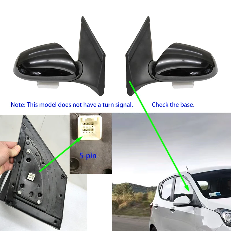 

For Hyundai i10 2014-2019 Car rearview mirror Electrically adjustable heating assembly left right rearview OEM87620-B4090