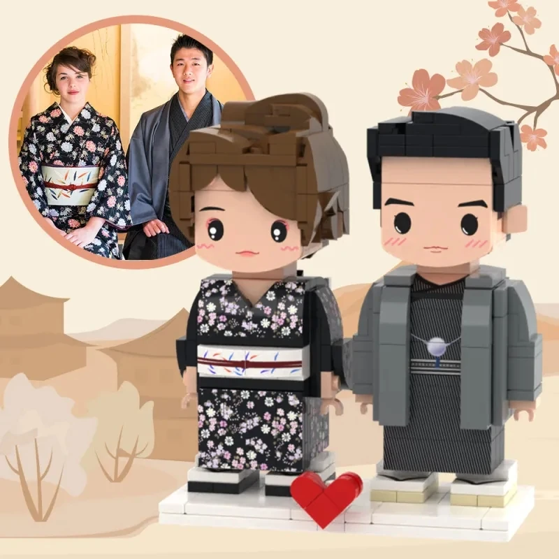 

Valentine's Day Gifts Customizable Fully Body 2 People Custom Brick Figures Black Kimono For Couples My Custom Brickfigures