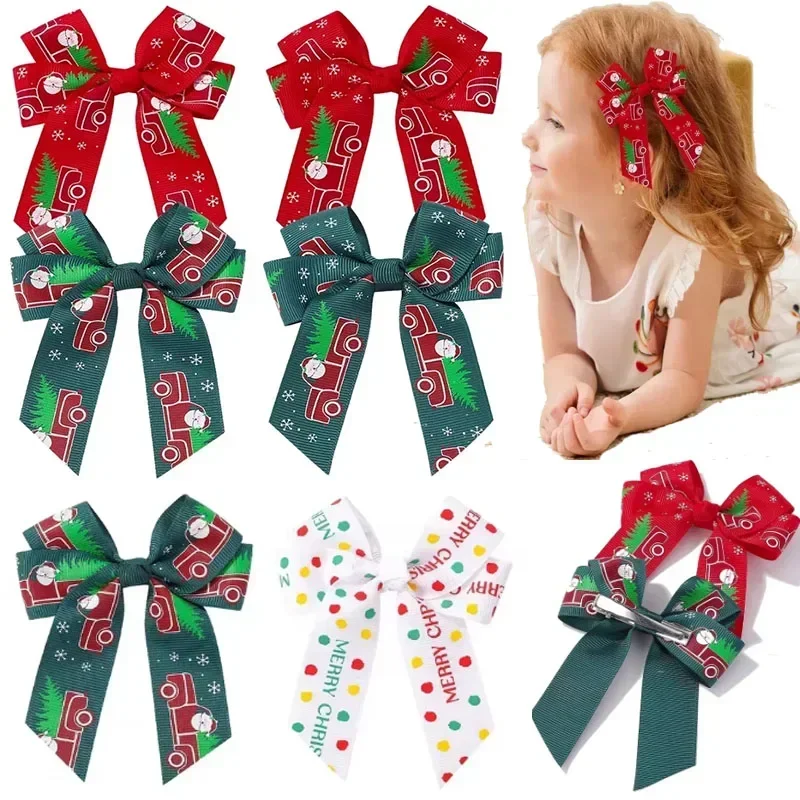 2Pcs/Lot Sweet Decor Hair Bows Clips Christmas for Baby Girls New Year Party Kids Headwear Supplies Hair Accessories Party Gift