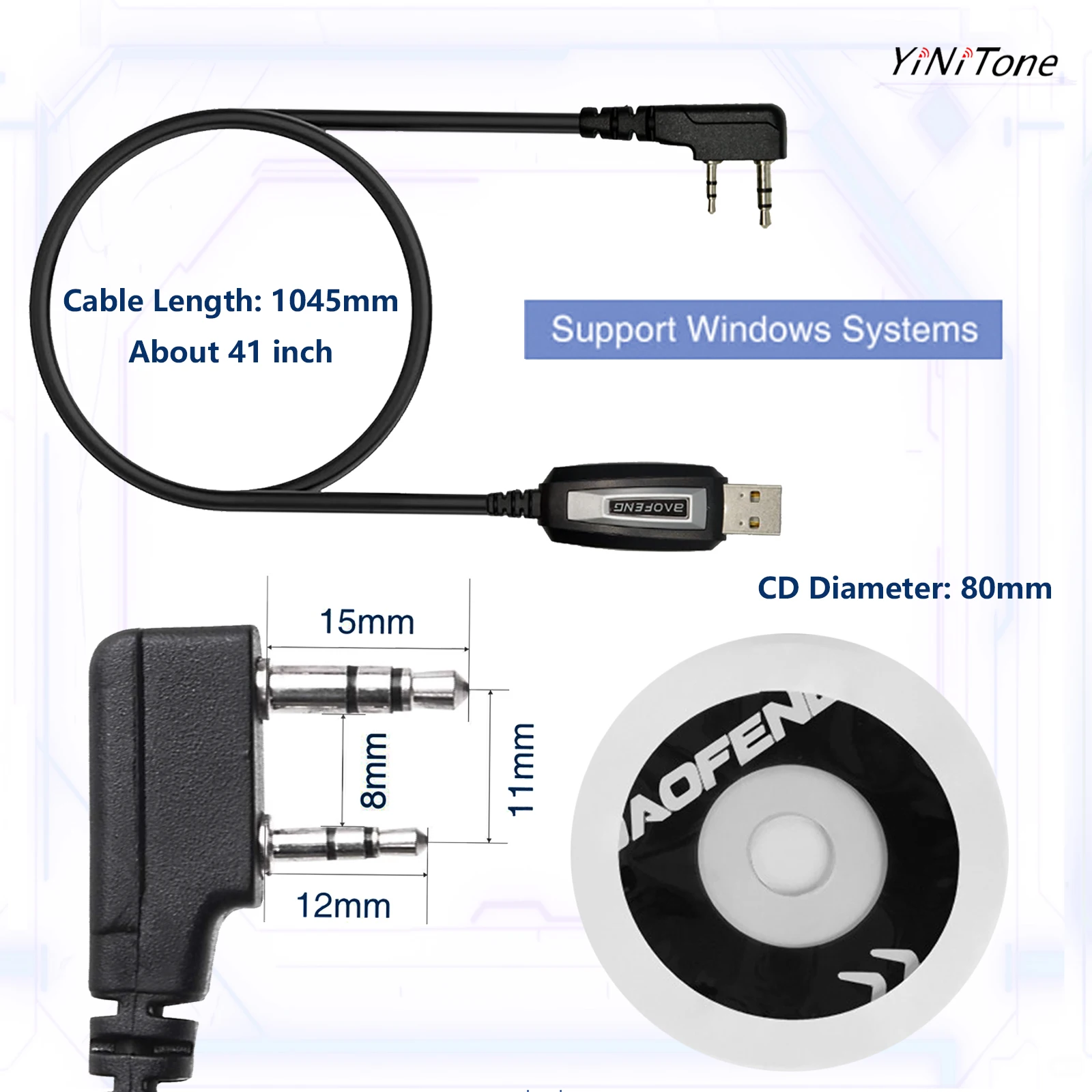 Tweeweg Ham Draagbare Cb Radio Usb Programmering Kabel Met Driver Cd Voor Baofeng Uv5r Uv82 Bf 888S Twee Pin Plug K Poort Programmakabel