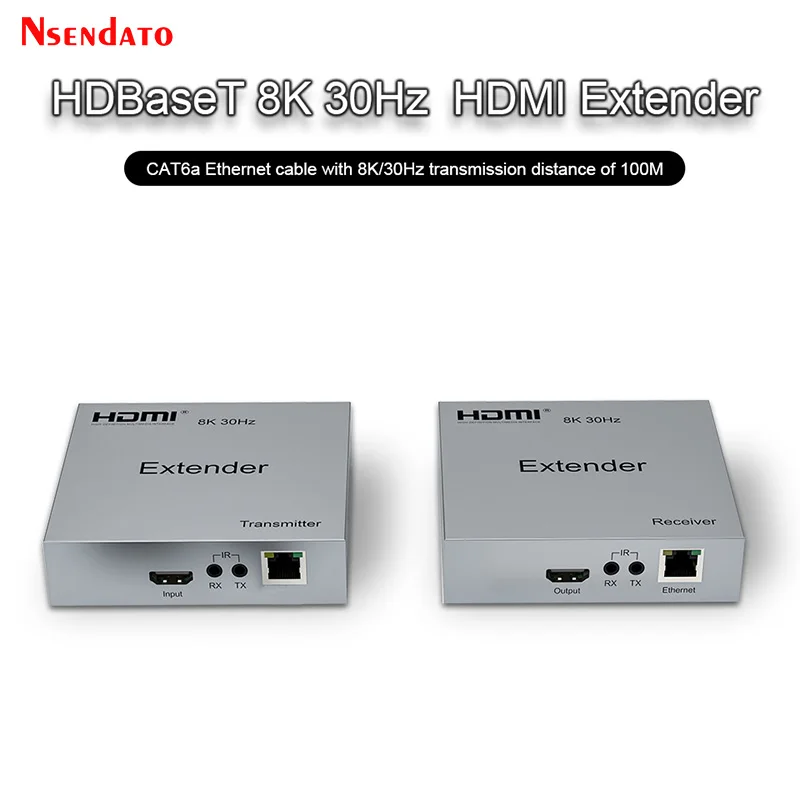 

8k 30Hz HDBaseT HDMI Extender 100M Over Cat6/6a 4k 120Hz hdbaset Extender HDMI Video Transmitter and Receiver Extender для ПК TV