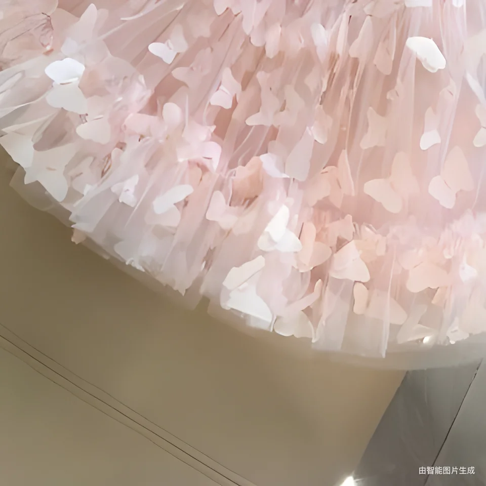 Women Strapless Pink Dress Summer Sweet Butterfly Mesh Mini Dress Slim Elegant Fairy Style Layered Ruffle Skirt Princess Outfits