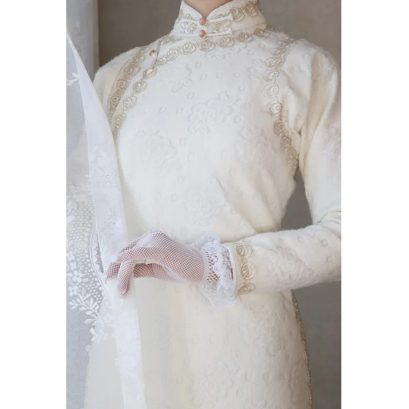 

Элегантное кружевное платье с длинными рукавами, универсальное, приталенное, традиционное, не мнущееся, белое, с рюшами – для повседневной носки осень-зима