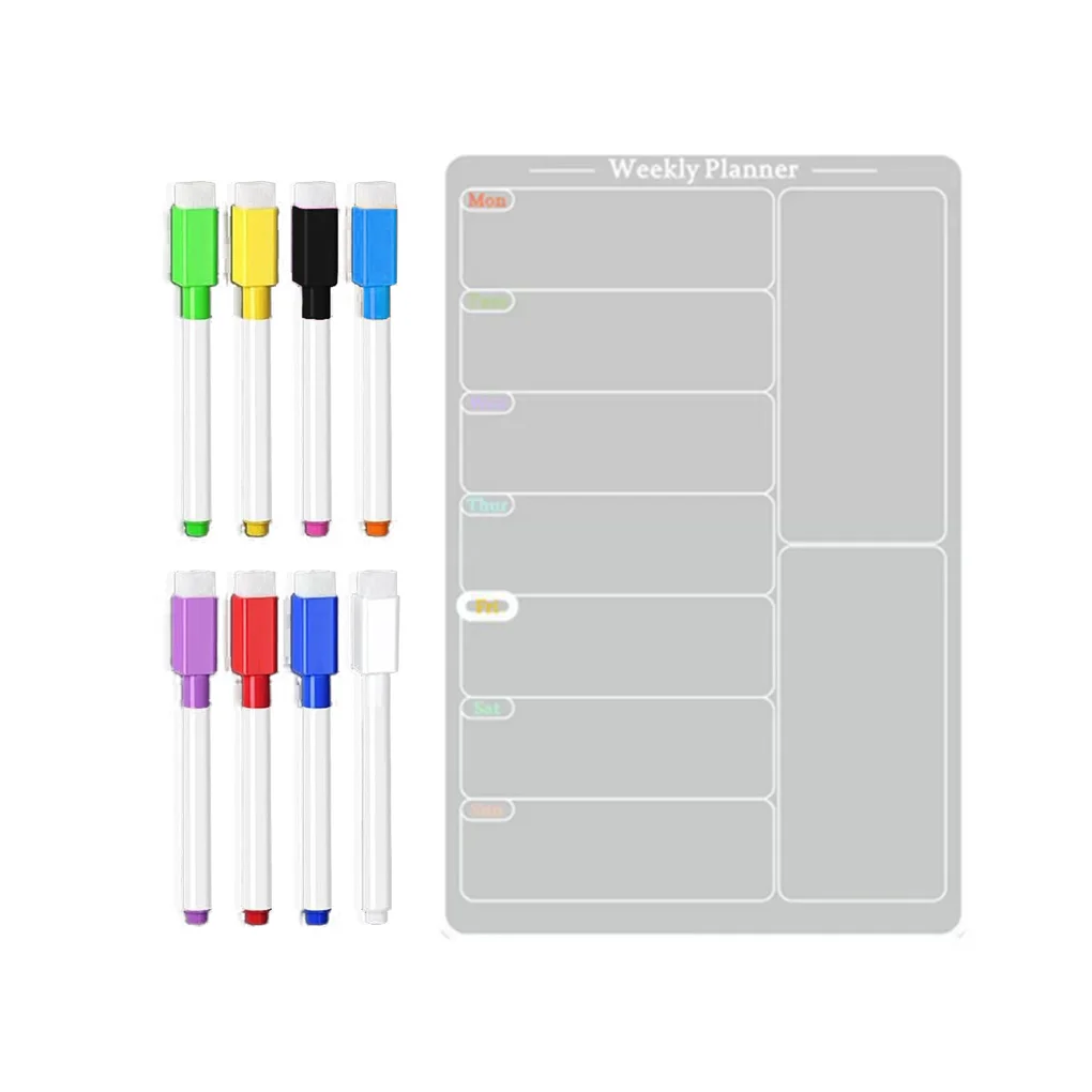 Magnetic To-do List Whiteboard Refrigerator Magnet Acrylic Fridge Magnet Reusable Meal Planner with 6 Color for Kitchen Weekly