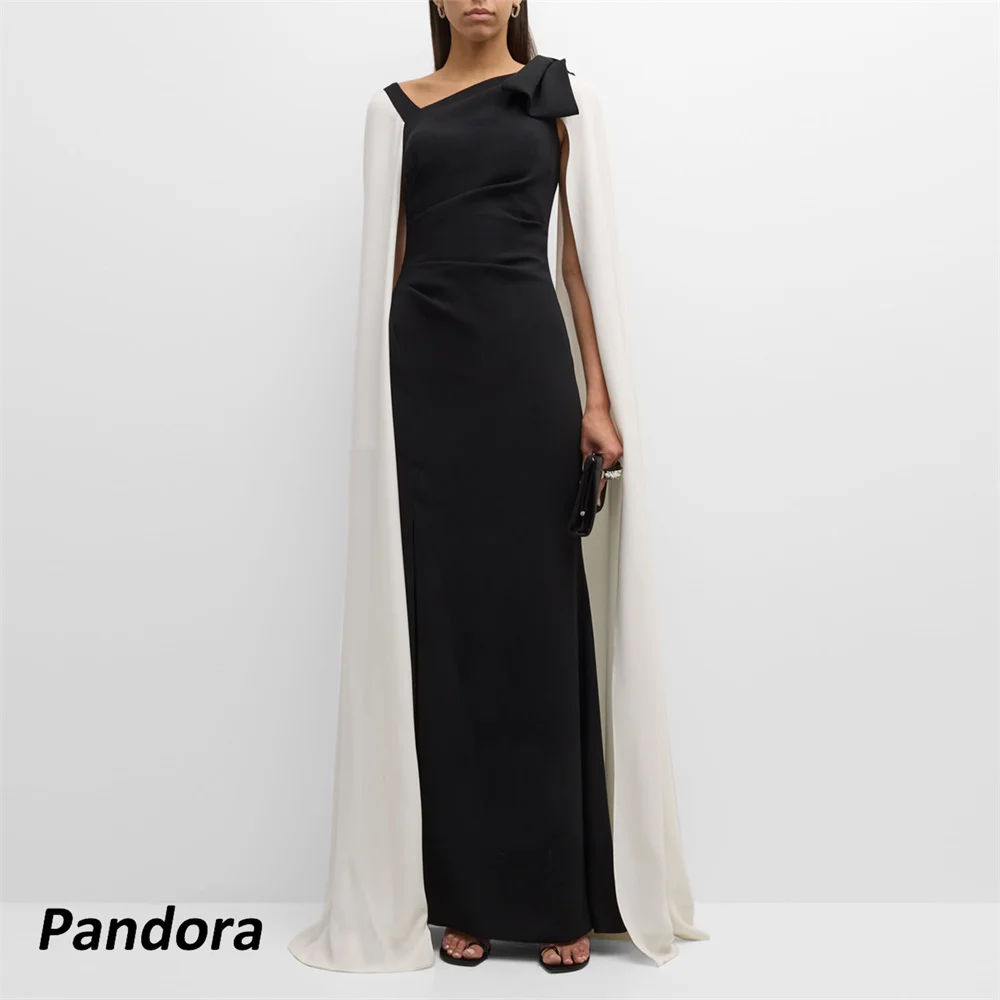 

Pandora Black Contrast Color Evening Gown Pleated Mermaid with Bow Women's wedding Banquet Party Dress