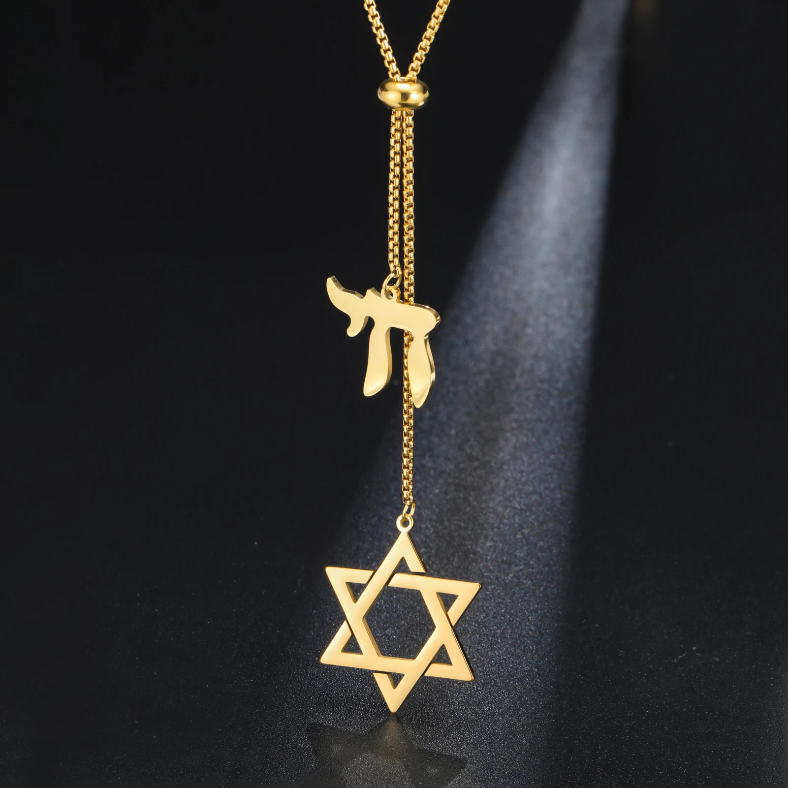 Teamer Hebrew Letter Star Of David Hexagram Choker Double Charms Necklace Stainless Steel Israel Judaism Jewelry Hanukkah Gift