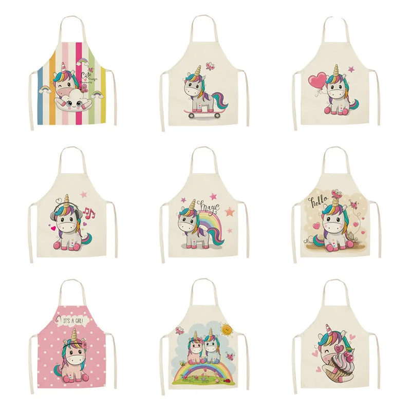 1PC Cartoon Style Unicorn Apron Printed Waterproof and Oil-proof Apron for KIDS Kitchen Cooking Tools Home Cleaning Tools