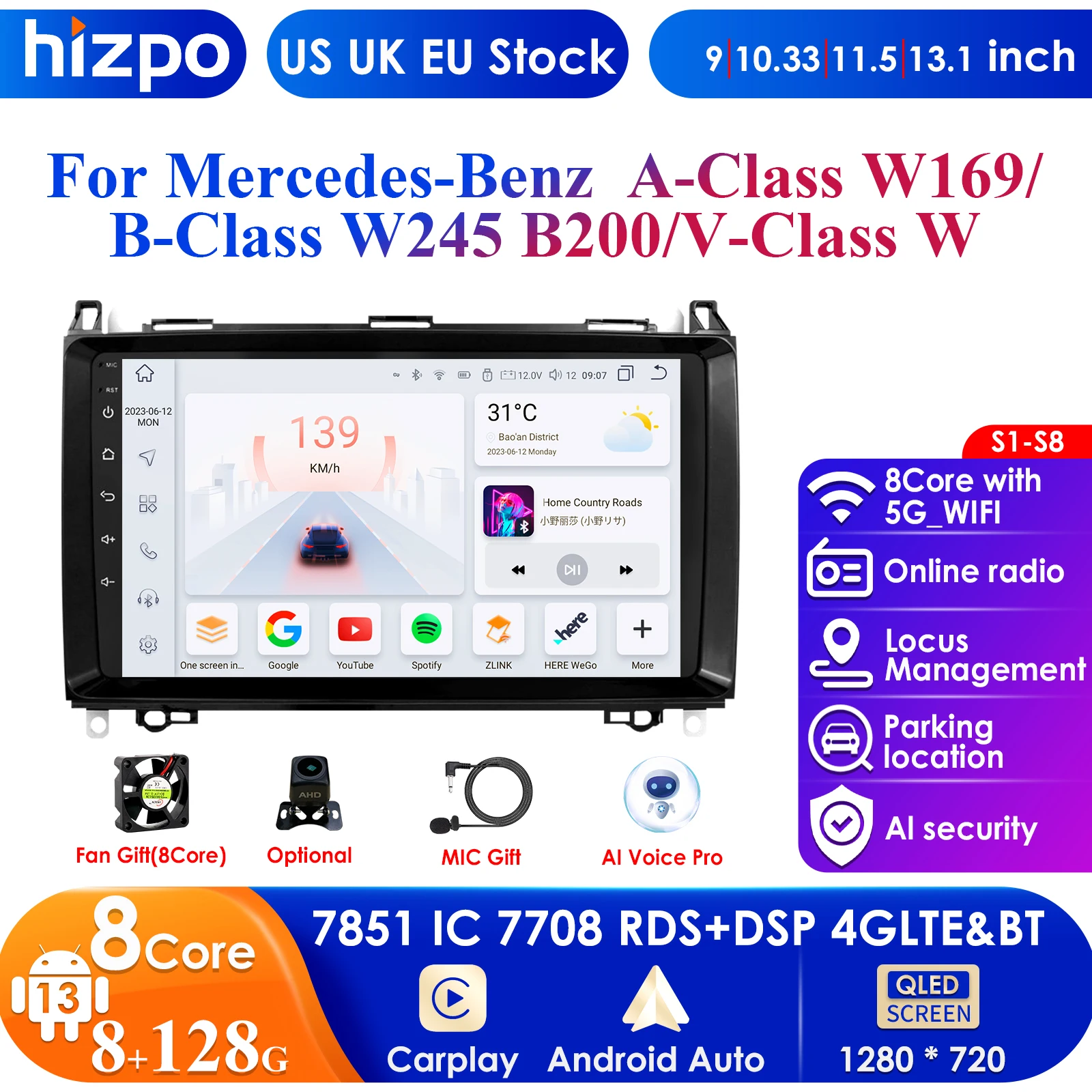 2 Din Android 13 Car Radio Multimedia Video Player for Benz B200 Sprinter W906 W639 AB Class W169 W245 Viano Vito GPS 4G Carplay